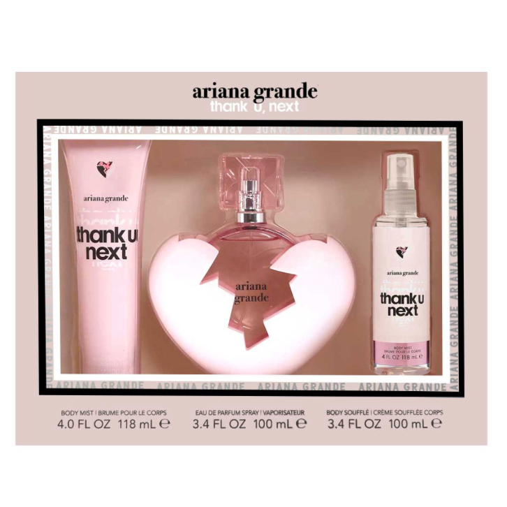 ARIANA GRANDE THANK U NEXT SET 3 PIEZAS EDP 100ML + LOCIÓN CORPORAL 100ML + BODY MIST 118ML
