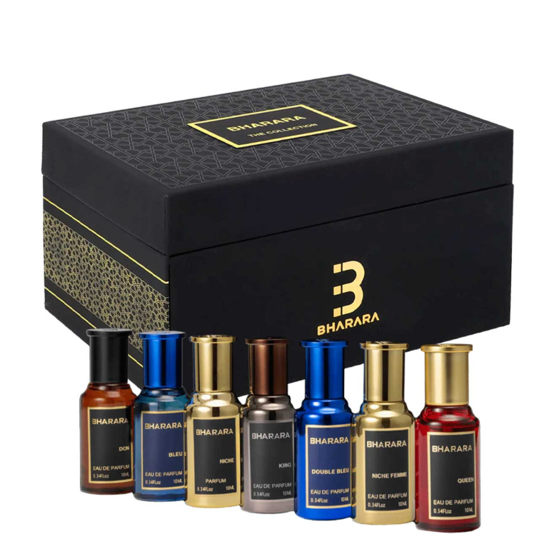 BHARARA THE COLLECTION MINI SET 7 PIEZAS HOMBRE EDP 10ML KING + EDP 10ML DOUBLE BLEU + EDP 10ML BLEU + EDP 10ML DON + EDP 10ML NICHE FEMME + EDP 10ML NICHE + EDP 10ML QUEEN