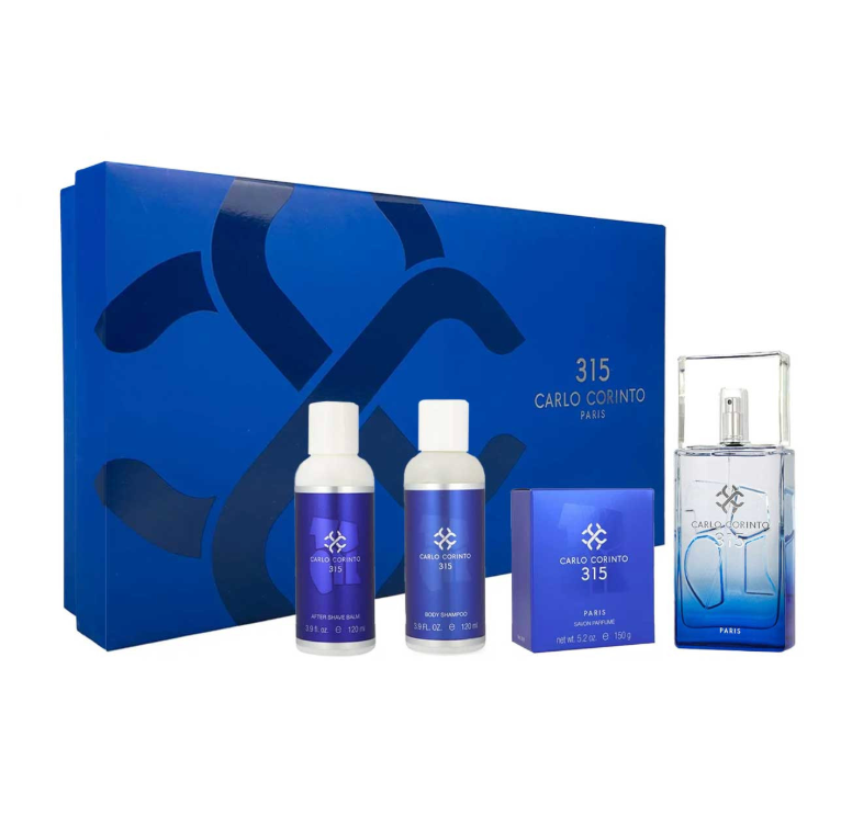CARLO CORINTO 315 SET 4 PZS 100ML + SHAMPOO 120ML + SHOWER GEL 120ML + JABON PERFUMADO 150ML