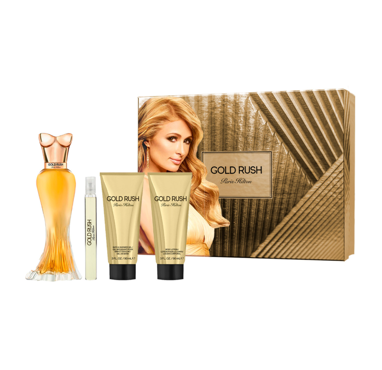PARIS HILTON GOLD RUSH SET 4PZS DAMA EDP 100ML + CREMA CORPORAL 90ML + SHOWER GEL 90ML + MINIATURA 10ML
