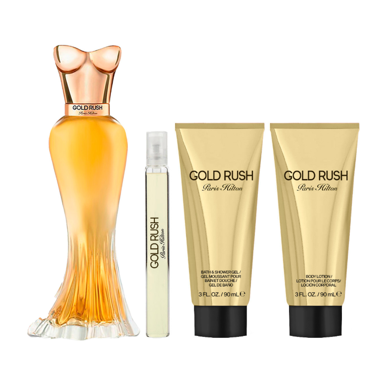 PARIS HILTON GOLD RUSH SET 4PZS DAMA EDP 100ML + CREMA CORPORAL 90ML + SHOWER GEL 90ML + MINIATURA 10ML