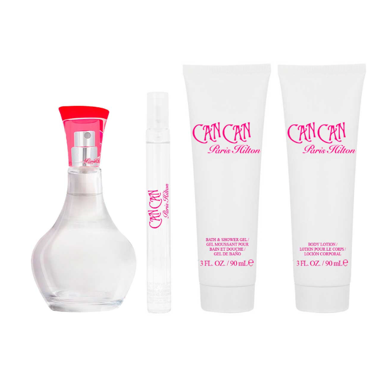 PARIS HILTON CAN CAN SET 4 PIEZAS PARA DAMA EDP 100ML + LOCION CORPORAL 90ML + GEL DE DUCHA 90ML + MINIATURA 10ML