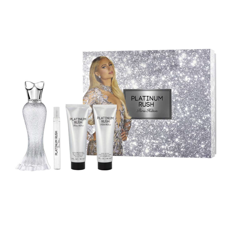 PARIS HILTON PLATINUM RUSH SET 4 PIEZAS DAMA EDP 100ML + LOCION CORPORAL 100ML + GEL DE DUCHA 90ML + MINIATURA 10ML
