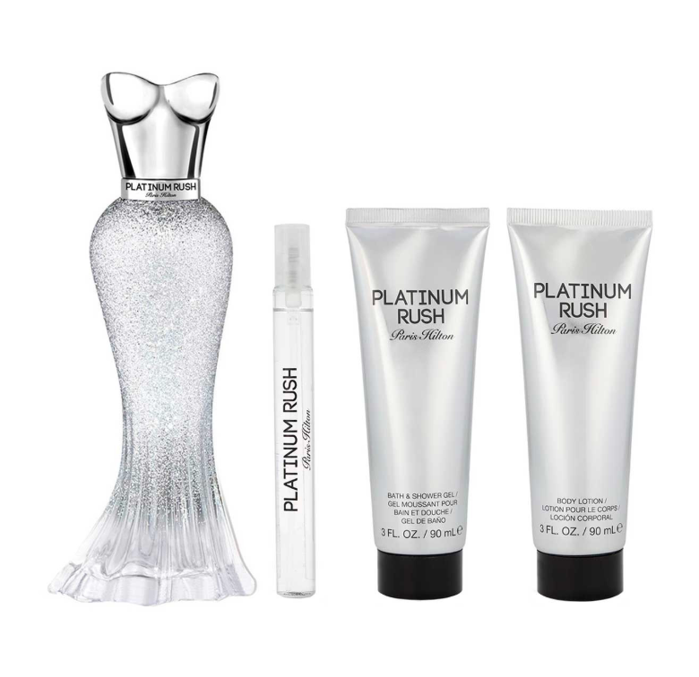 PARIS HILTON PLATINUM RUSH SET 4 PIEZAS DAMA EDP 100ML + LOCION CORPORAL 100ML + GEL DE DUCHA 90ML + MINIATURA 10ML