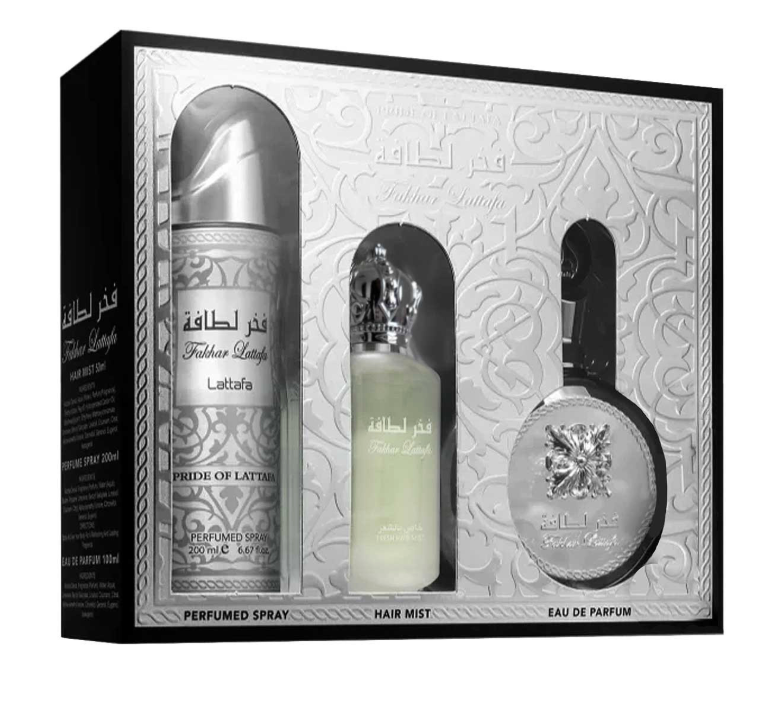 LATTAFA FAKHAR BLACK SET 3 PIEZAS DAMA EDP 100ML + DESODORANTE EN SPRAY 50ML + MINIATURA 20ML