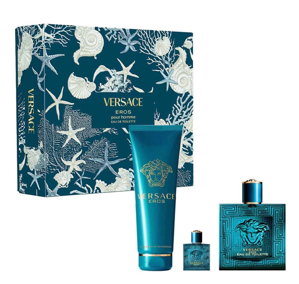 VERSACE EROS SET 3 PIEZAS HOMBRE – EDT 100ML + MINIATURA 10ML + SHOWER GEL 150ML