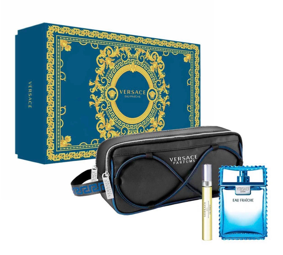 VERSACE MAN [EAU FRAÎCHE] ESTUCHE 3 PIEZAS HOMBRE – EDT 100ML + MINIATURA 10ML + BOLSA DE VIAJE