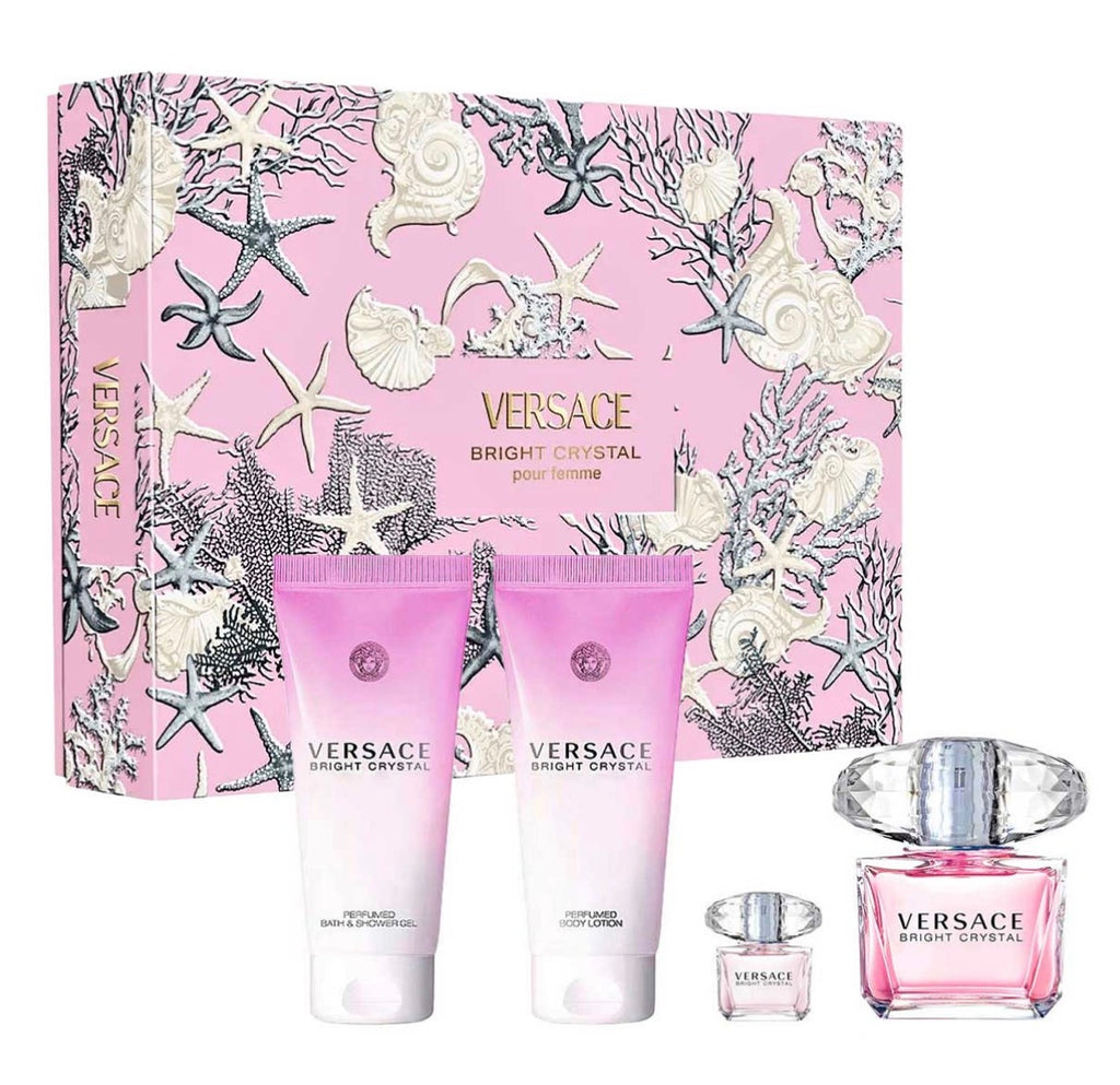 VERSACE BRIGHT CRYSTAL SET 4 PIEZAS DAMA – EDT 90ML + SHOWER GEL 100ML + BODY LOTION 100ML + MINIATURA 5ML