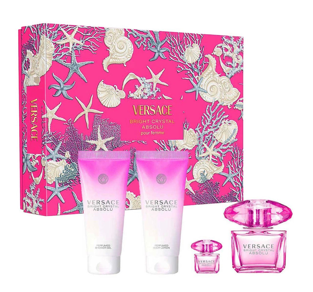 VERSACE BRIGHT CRYSTAL ABSOLU ESTUCHE 4 PIEZAS DAMA – EDP 90ML + SHOWER GEL 100ML + BODY LOTION 100ML + MINIATURA 5ML