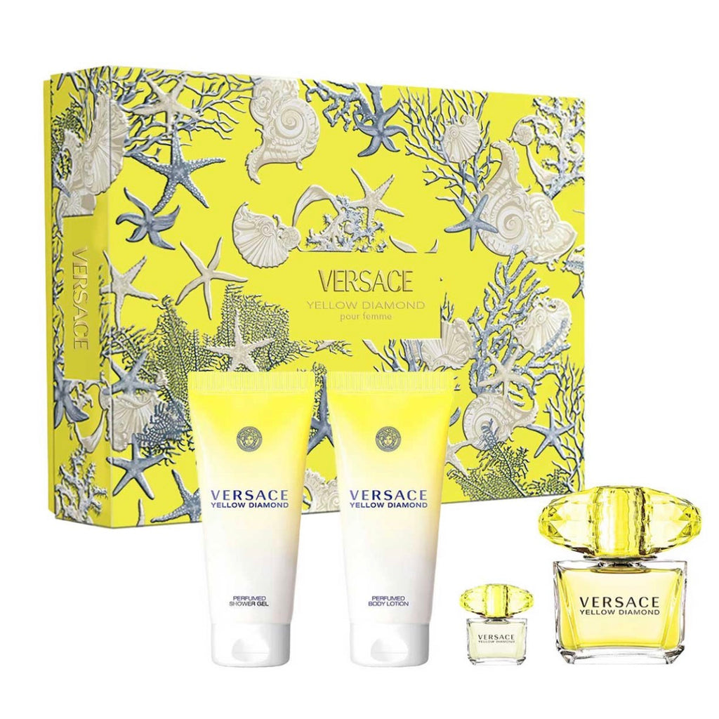 VERSACE YELLOW DIAMOND ESTUCHE 4 PIEZAS DAMA – EDT 90ML + SHOWER GEL 100ML + BODY LOTION 100ML + MINIATURA 5ML