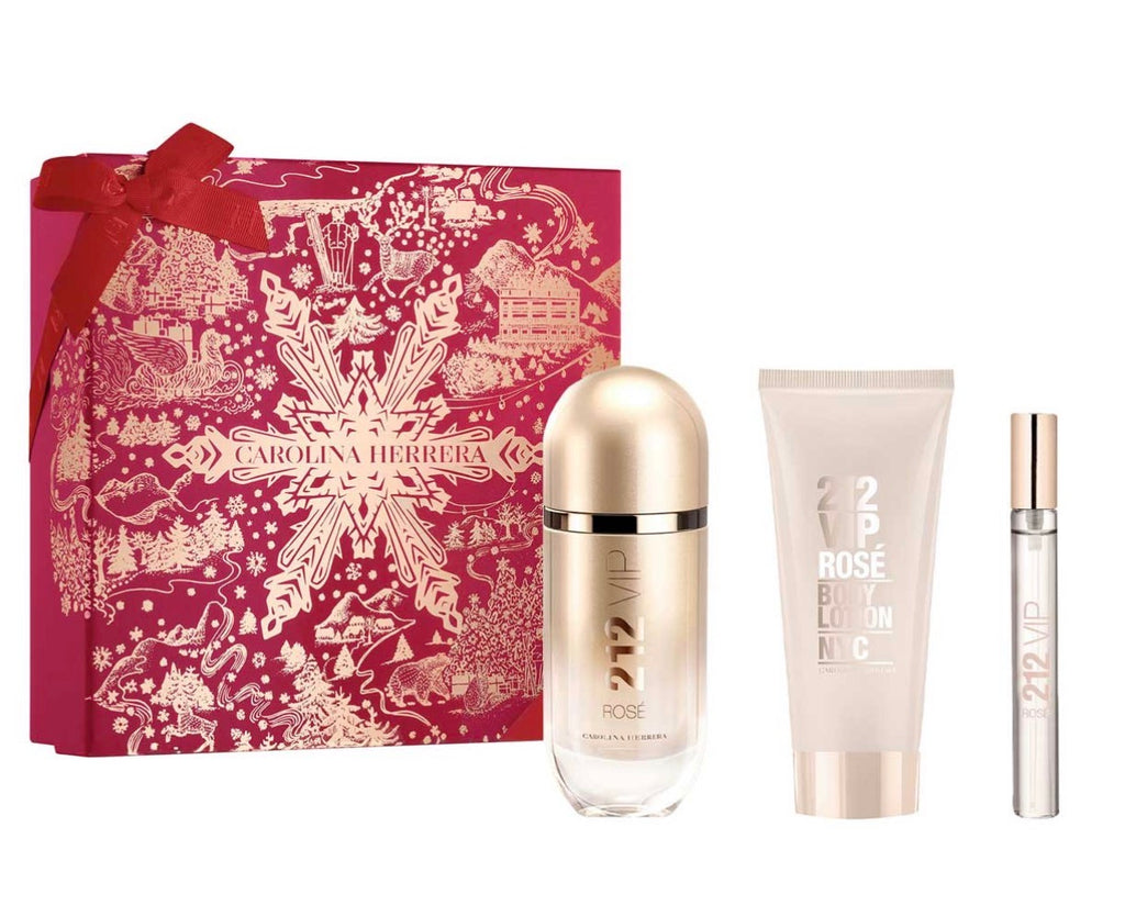 CALORINA HERRERA 212 VIP ROSE NAVIDAD SET 3 PIEZAS DAMA EDP 80ML + BODY LOTION 100ML + MINI 10ML
