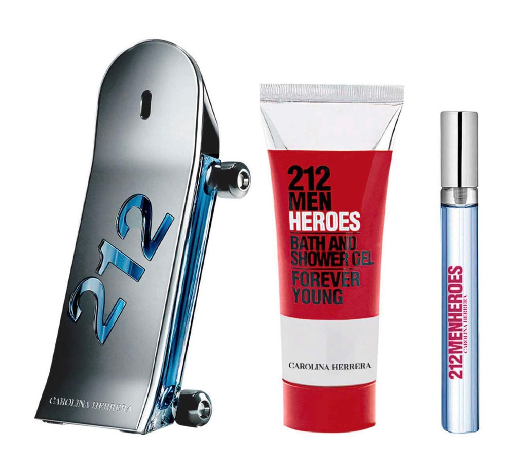 CAROLINA HERRERA 212 HEROES ESTUCHE 3 PIEZAS HOMBRE EDT 90ML + BATH & SHOWER GEL 100ML + MINIATURA 10ML