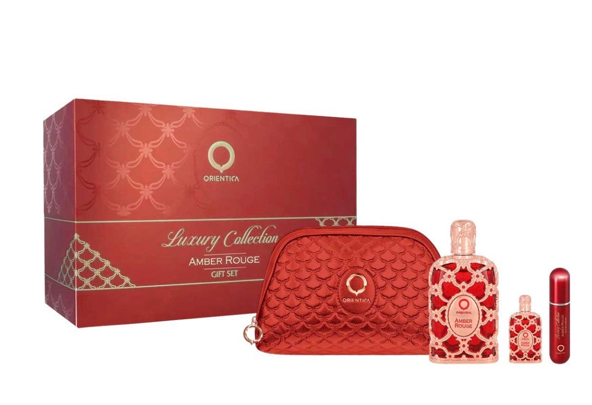 ORIENTICA AMBER ROUGE BOLSA SET 4 PIEZAS UNISEX EDP 80ML + EDP 7.5ML + MINI 10ML + BOLSA